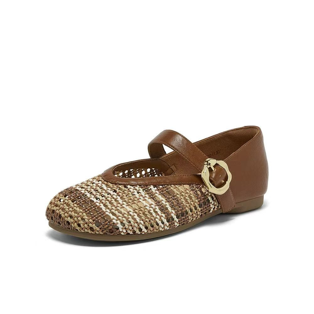 Woven Tweed Mary Jane 棕色
