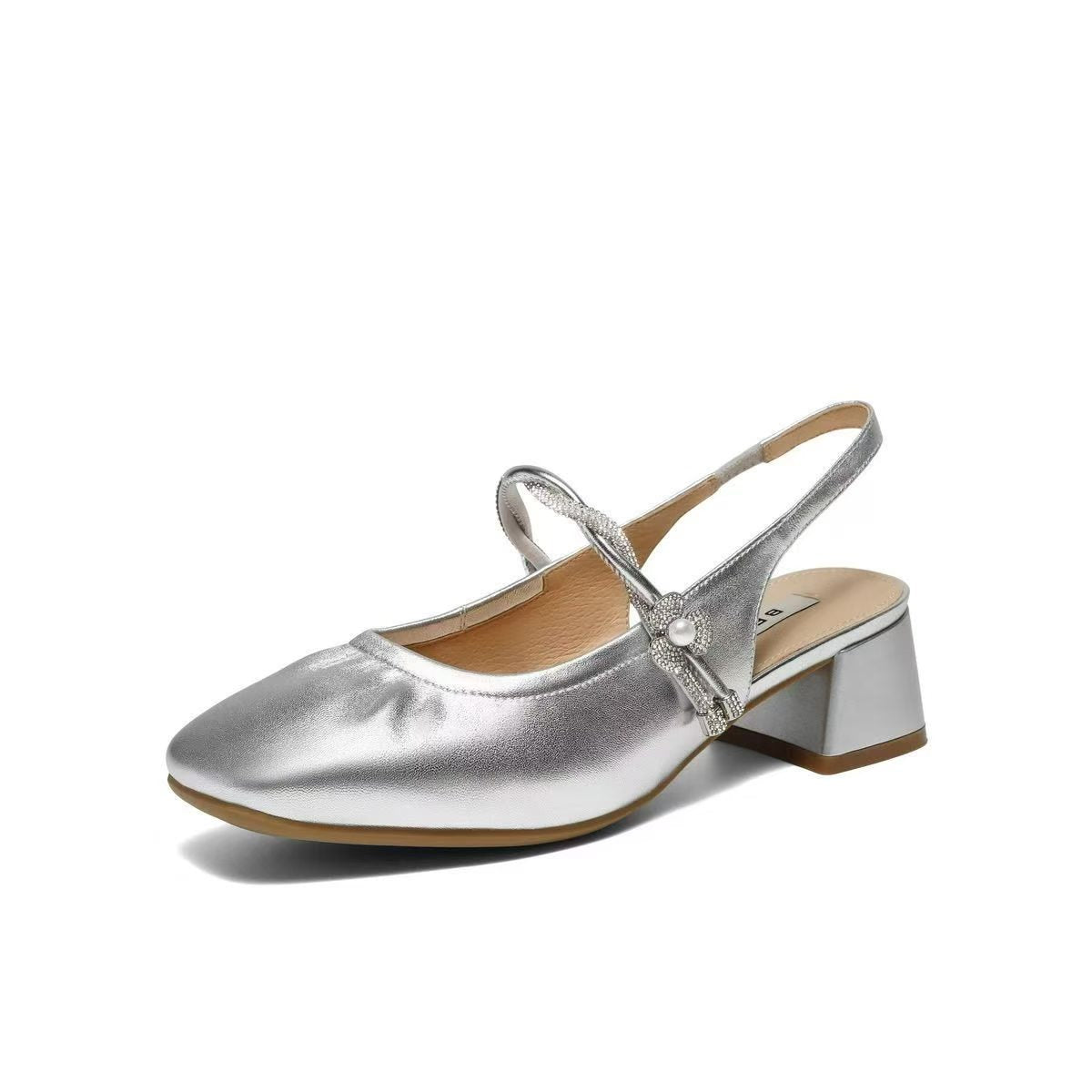 Slingback Block Heel Mary Jane 银色