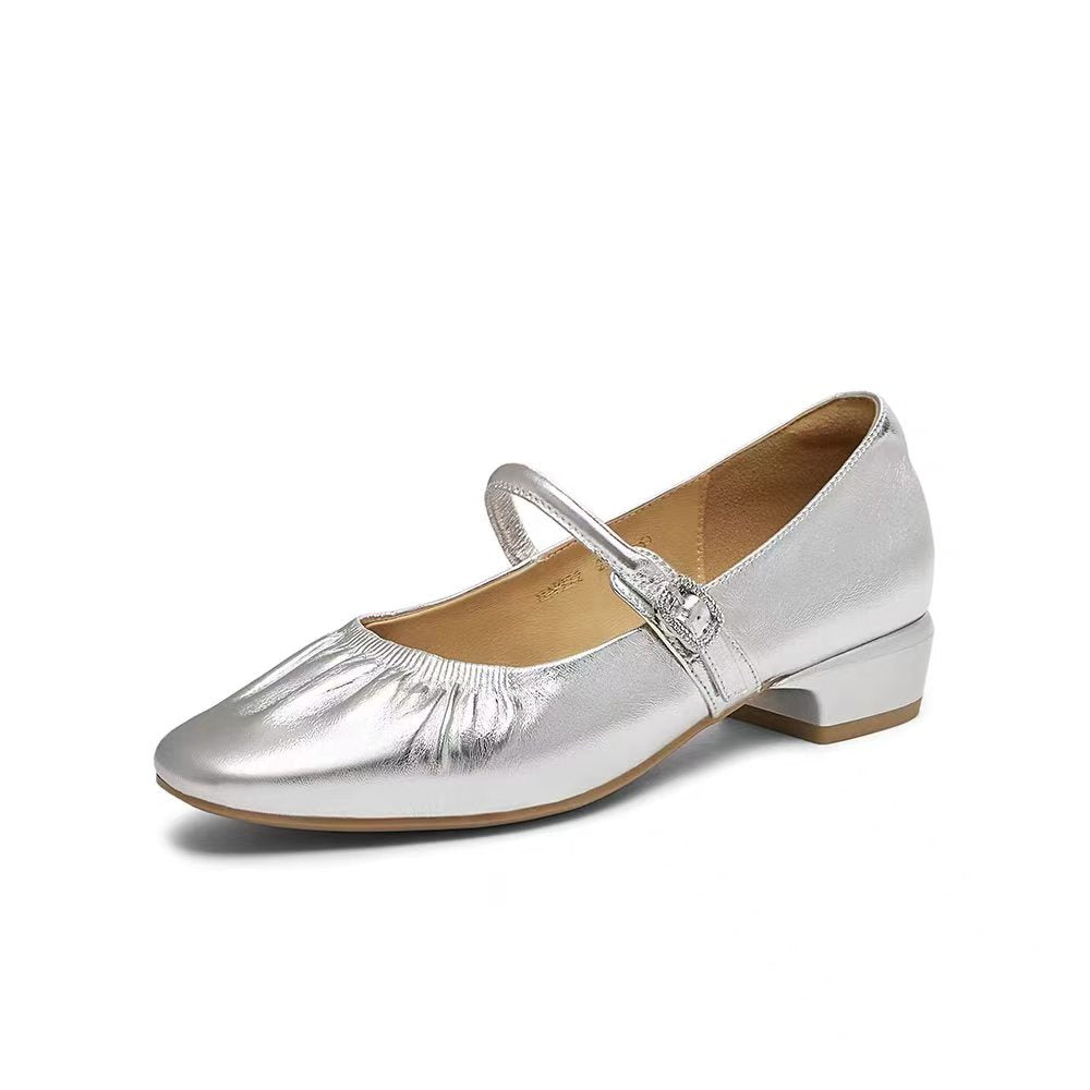 Silver Shimmer Mary Jane Flats - 银色