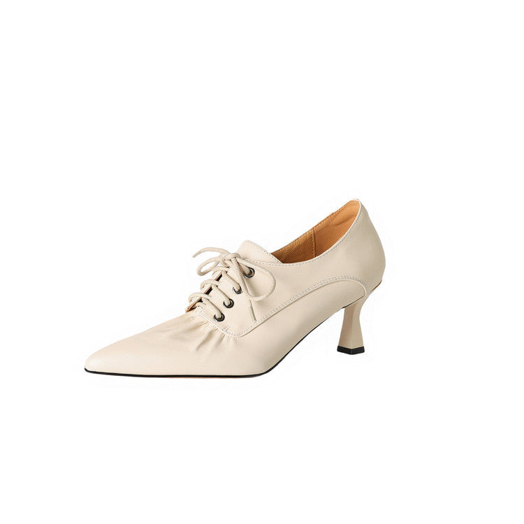 Lace-Up Pointed Heels - 米色