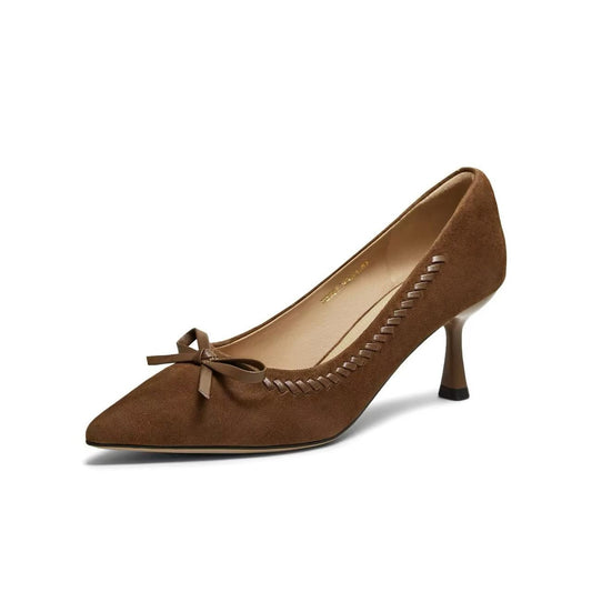 Pointed Bow Stiletto Pump 棕色