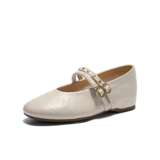 Pearl Strap Mary Jane Flat 白色