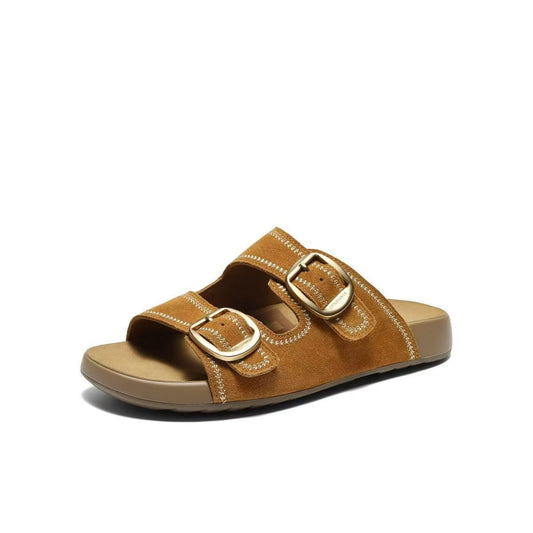 Double Buckle Slide Sandal 棕色
