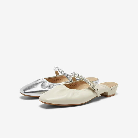 Pearl Strap Slingback Mule 银色