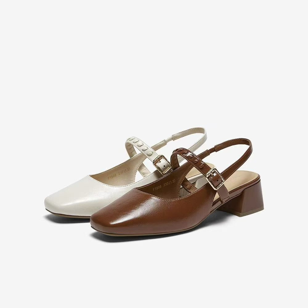 Color Block Slingback Block Heel 白色