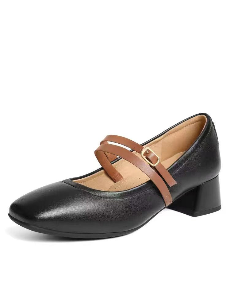 Mary Jane Block Heels - 黑色