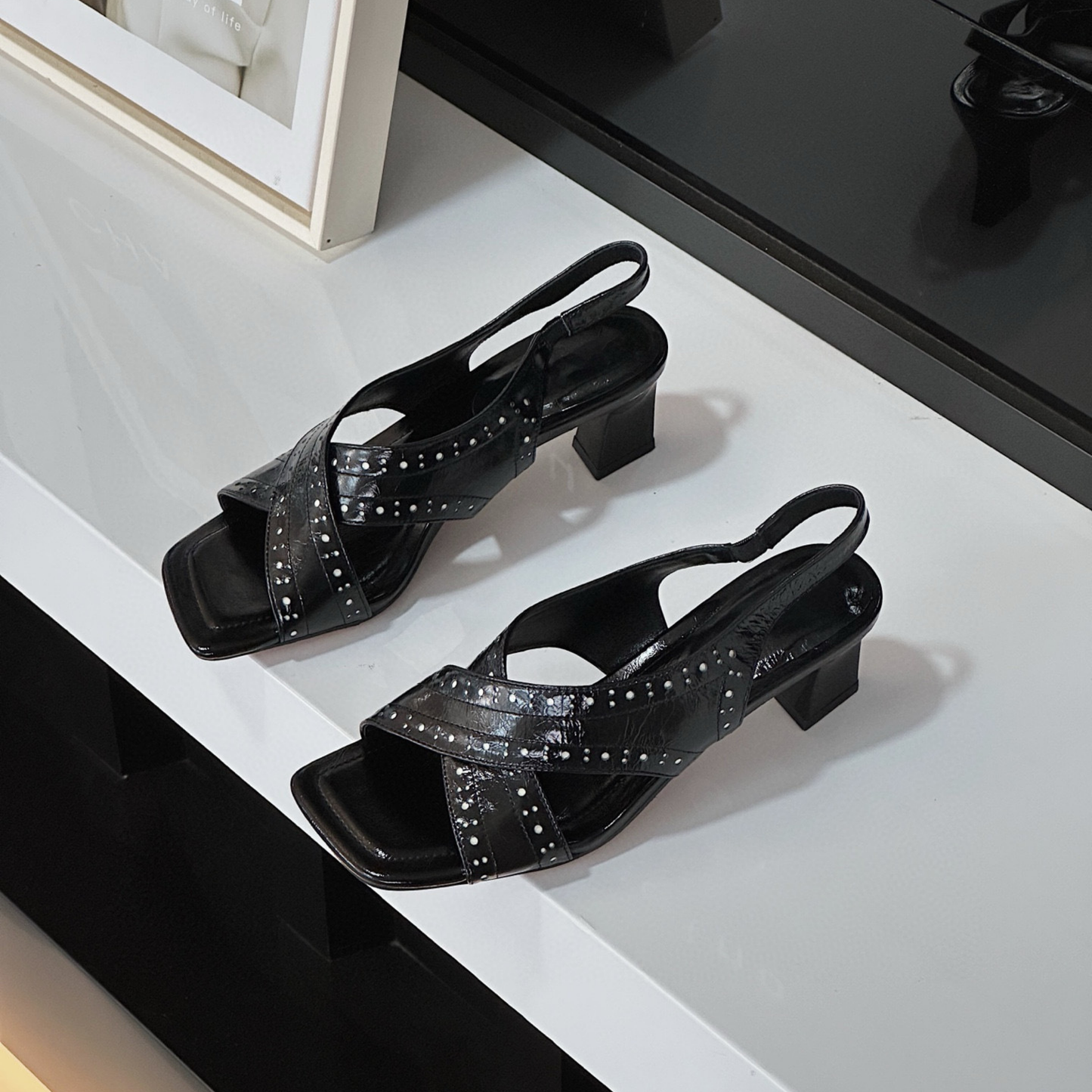Crisscross Slingback Block Heel Sandals